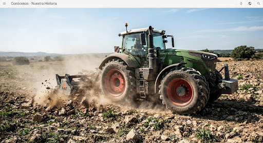 Molino de piedra y tractor Fendt triturando terreno pedregoso en finca